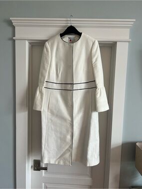Boden White Coat with Black Trim